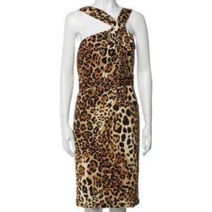 David Meister Sheath Neutrals Animal Print Knee-Length Halter Sz 8 #420
